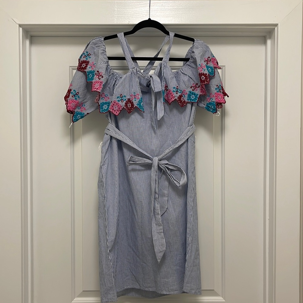 LOFT Striped and Ruffled Dress